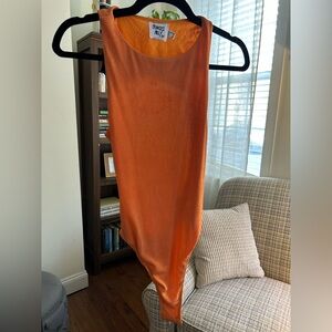 Princess Polly Orange Open Back Bodysuit Shiny High Neck Size 6